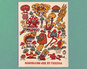 Mushroom Friends 6 Color Killer Acid Screen Print