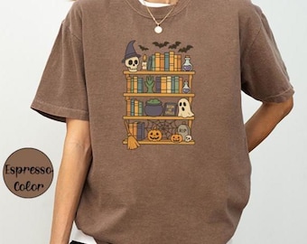 Spooky Bookshelf Halloween Comfort Colors Shirt: Book Lover Tee