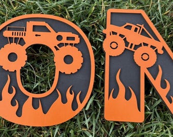 Monstertruck Kinderzimmer Buchstaben - Personalisiertes Namensschild aus Holz