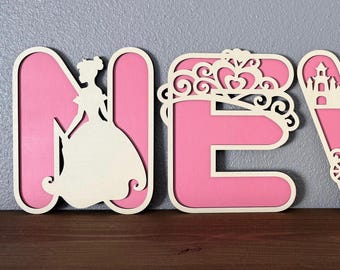 Prinzessin Kinderzimmer Namensschild - Personalisierte Holzbuchstaben für Märchenzimmer Dekor