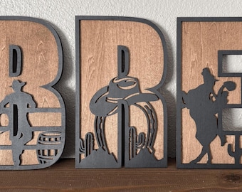 Cowboy Kinderzimmer Buchstaben - Personalisiertes westliches Namensschild aus Holz, rustikales Babydekor