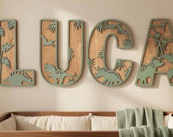 Dinosaur Nursery Letters, Personalized Wooden Name Sign, Custom Dino Jurassic Decor