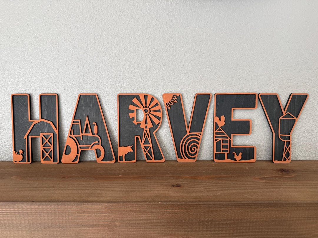 Farm Animal Nursery Letters, Wooden Name Sign, Tractor Barn Baby Room ...