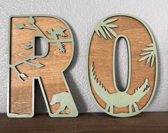 "Safari ""Kinderzimmer"" - Namensschild aus Holz für das Kinderzimmer."