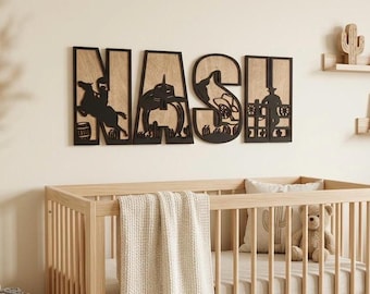 Cowboy babykamerletters, gepersonaliseerd houten naambord, western babykamerdecoratie