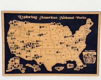 Personalized USA National Parks Map Travel Tracker, Wooden Wall Decor Gift for Adventure Travelers