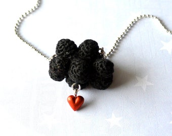 Necklace Black cloud and red heart. Crochet cloud. Love Necklace cloud