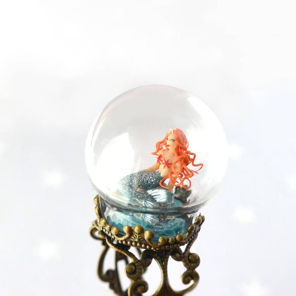 Magic Gift - Ring Mermaid under a glass dome on a ring. Terrarium ring. Love ring.