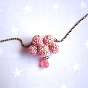 Necklace pink cloud and raindrop. Crochet cloud. Pink gift image 1