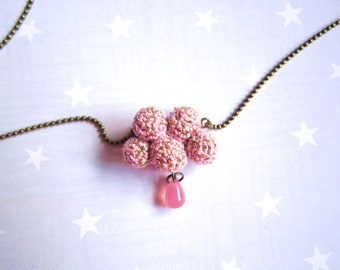 Necklace pink cloud and raindrop. Crochet cloud. Pink gift