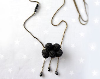 Necklace crochet black Cloud with raindrop. Birthday gift women