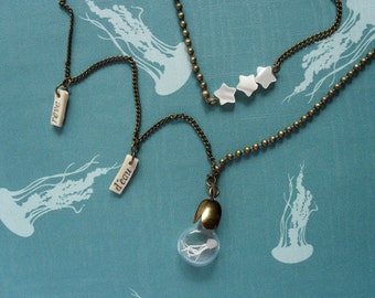Long Necklace Jellyfish "dream of water". Miniature in Bottle. Terrarium. Summer necklace.