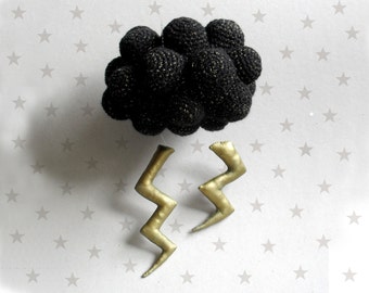 Winter Black Cloud with lightning - Black storm - crochet Mobile