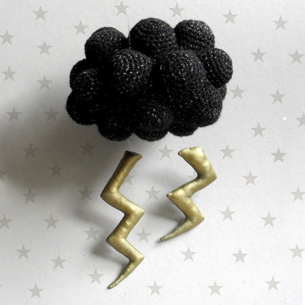 Winter Black Cloud with lightning - Black storm - crochet Mobile