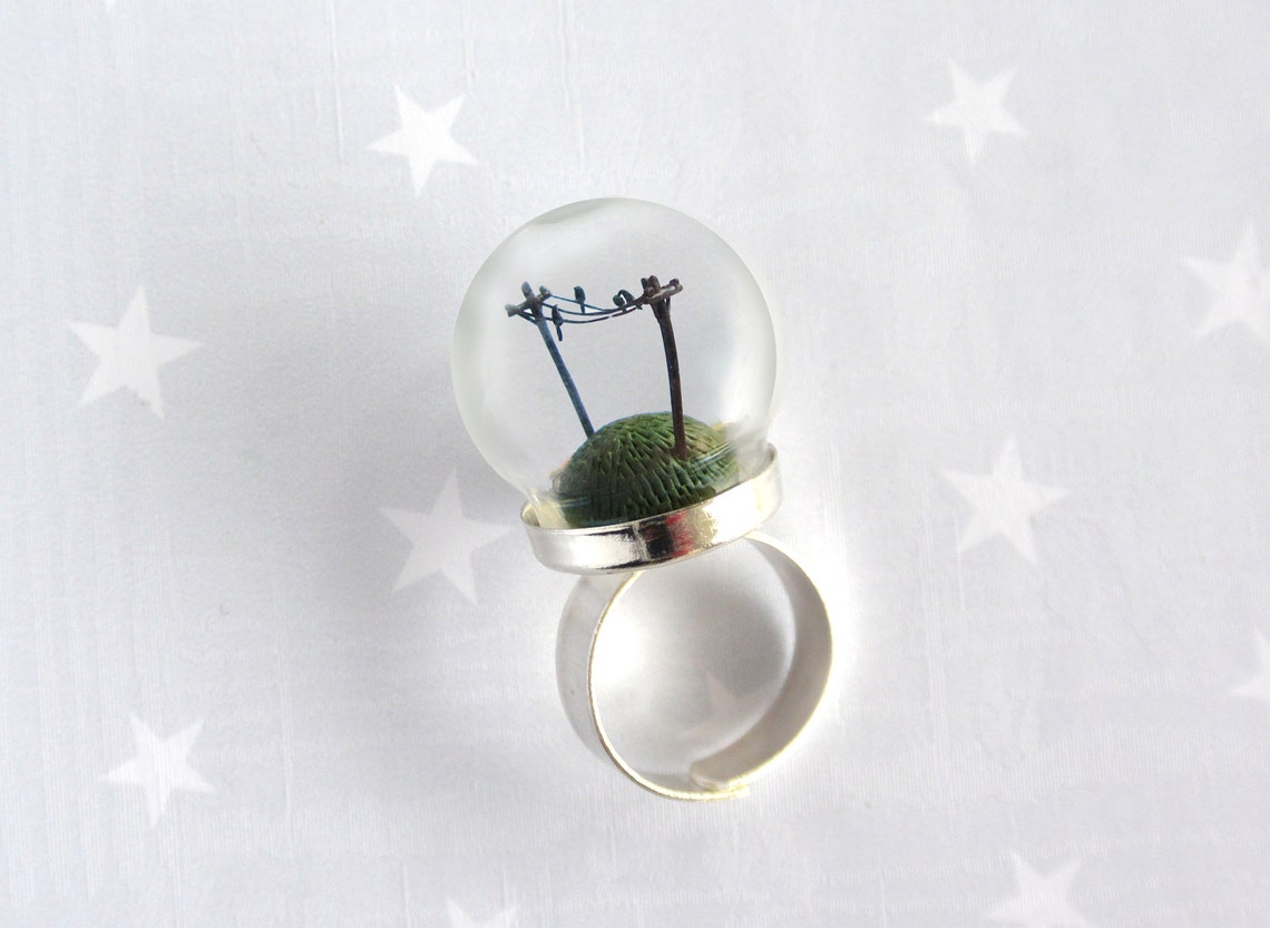Terrarium Ring Birds on a Wire Adjustable Ring Etsy
