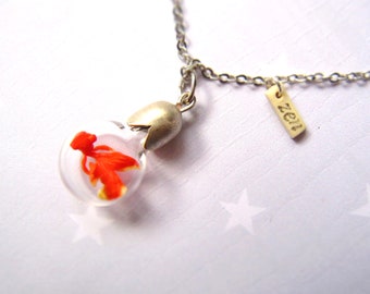 Necklace Zen Goldfish. Miniature in Bottle. Terrarium necklace.