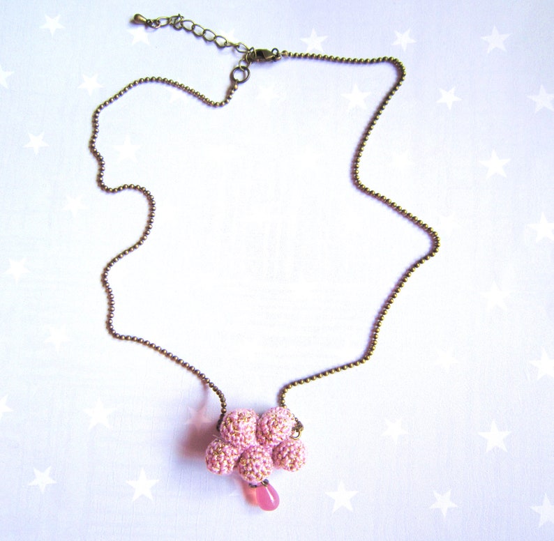 Necklace pink cloud and raindrop. Crochet cloud. Pink gift image 3