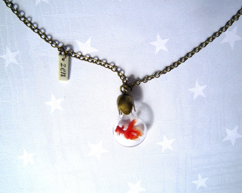 Necklace Zen Goldfish. Miniature in Bottle. Terrarium necklace. image 4