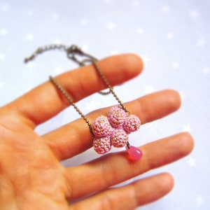 Necklace pink cloud and raindrop. Crochet cloud. Pink gift image 4