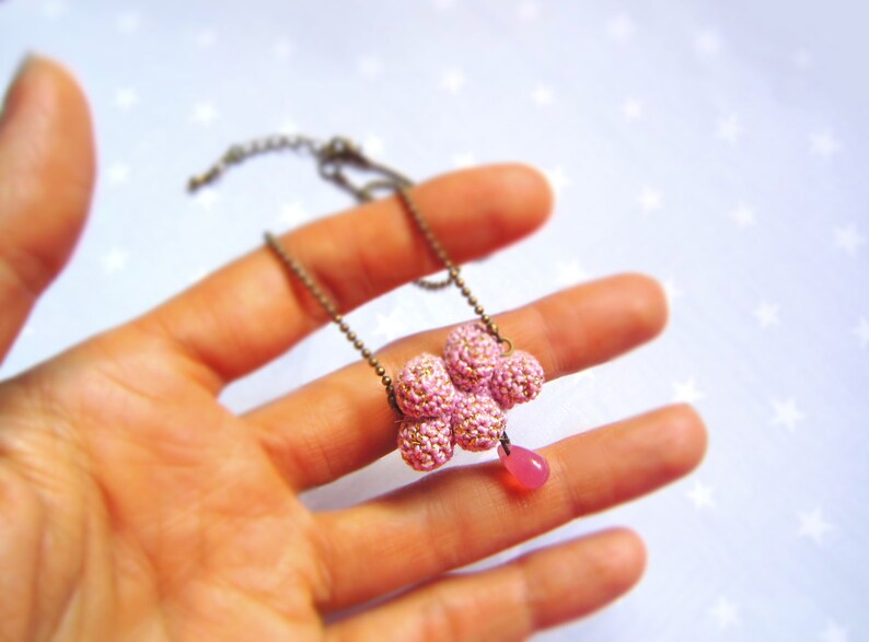 Necklace pink cloud and raindrop. Crochet cloud. Pink gift image 4