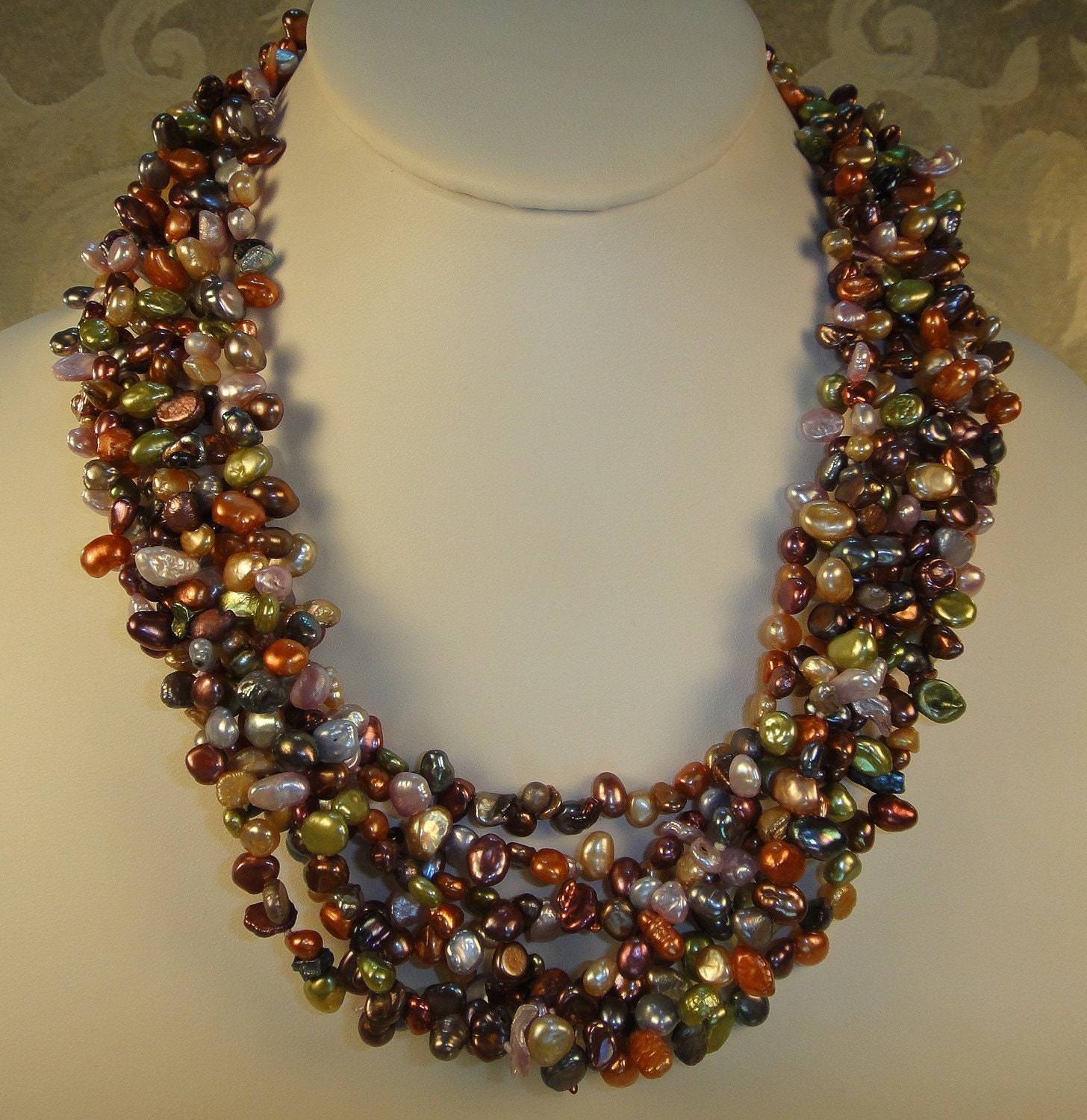 Keshi Pearl Multi Color Multi Strand Statement Necklace With 14K Gold ...