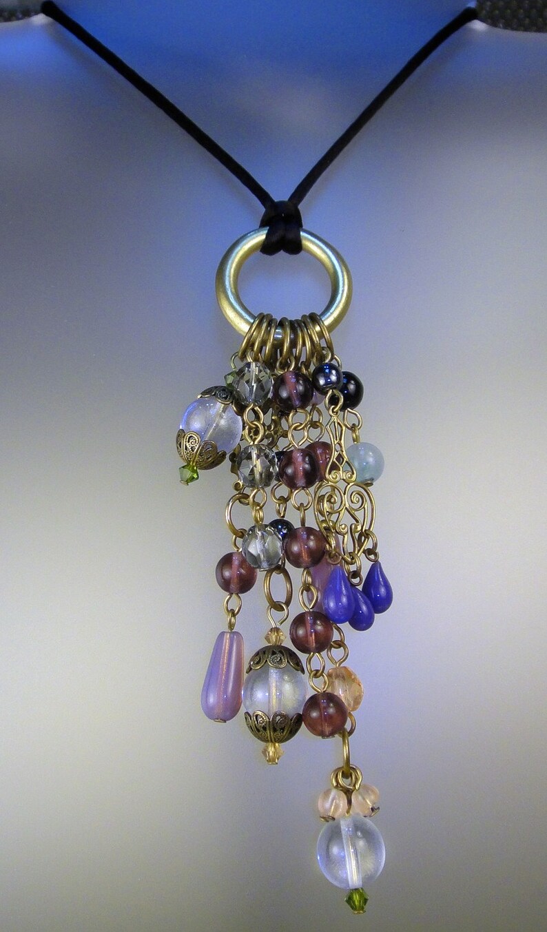 Amethyst, Agate, Quartz, Art Nouveau inspired Statement Pendant Necklace, OOAK Artisan Handcrafted in America image 2