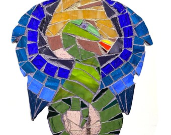 Stained Glass Mosaic Dragon Garden Stake