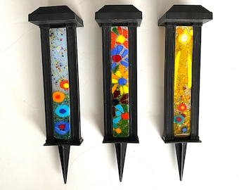 Fused Glass Solar Floral Sun Garden Stake