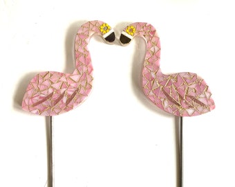 Stained Glass Mosaic Flamingo Garden Stakes