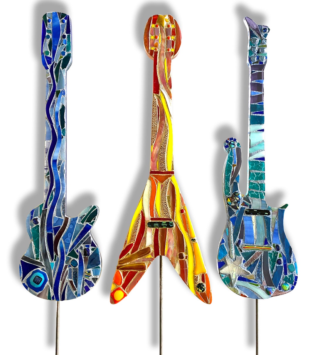 Stained Glass Mosaic Guitar Garden Stakes Etsy