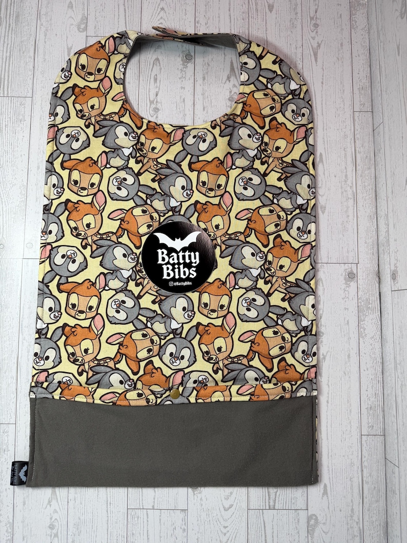 Reversible Adult Bib: Woodland Deer & Bunny Print, Crumb Catcher - Etsy