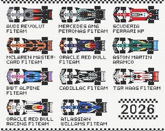 All 11 F1 2026 Cross Stitch Pattern | Formula 1 Car Embroidery Design