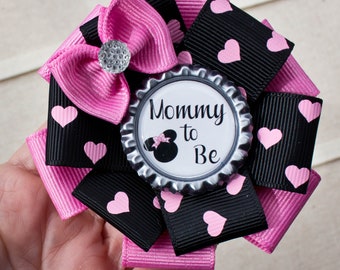 3 1/2" Mini sized Minnie Mouse Baby Shower Corsage, Minnie Mouse Shower, Minnie Mouse Baby Shower, Mommy to Be Corsage, Mommy to Be Pin