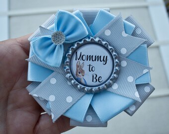 Mini sized 3 1/2" Peter Rabbit Baby Shower Pin, Peter Rabbit Mommy to Be Pin, Peter Rabbit Baby Shower, Peter Rabbit Shower Corsage