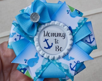 3 1/2" Mini sized Nautical Mommy to Be Corsage, Nautical Baby Shower, Mommy to Be Pin, Nautical Shower, Shower Sprinkle Corsage