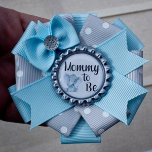 3 1/2&quot; Mini Sized Blue Elephant Baby Shower Pin, Baby Boy Elephant Shower, Boy Elephant Baby Shower, Mommy to Be Pin, Mommy to Be Corsage