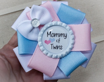 3 1/2" Mini Size Mommy of Twins Shower Pin, Baby Shower for Twins, Mommy to Be Corsage, Gender Reveal Pin, Baby Shower Corsage, Twins Shower