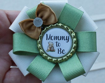 Mini Sized 3 1/2" Winnie the Pooh Baby Shower Pin, Winnie the Pooh Sprinkle, Pooh Baby Shower, Mommy to Be Corsage, Shower Pin, Pooh Shower