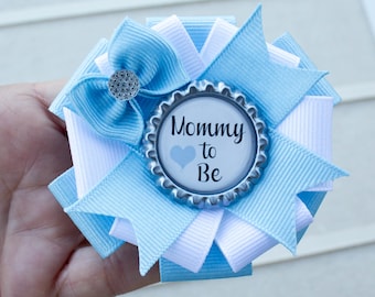 3 1/2" mini sized Mommy to Be Pin, Boy Baby Shower, Mommy to Be Corsage, Blue Baby Shower, Baby Boy Sprinkle, Shower Pin, Shower Corsage