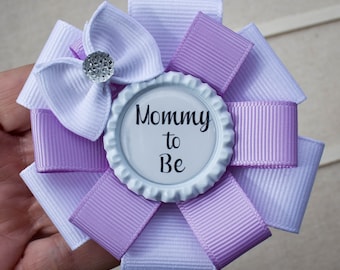 3 1/2" Mini Sized Lavender and White Shower Corsage, Mommy to Be Corsage, Mommy to Be Pin, Lavender and White Baby Shower, Baby Girl Shower