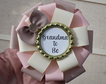 3 1/2&quot; Mini Sized Blush Baby Shower Corsage, Grandma to Be Pin, Grandma to Be Corsage, Baby Shower Corsage, Baby in Bloom Baby Shower Pin