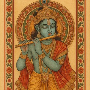 Traditional Indian Krishna Flute Wall Art – Spiritual Hindu Decor Printable