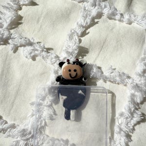 Cow Polymer Clay Hipper Phone Charm | Handmade Miniature Cute Clay Charm Farm Animal DairyCow Black and White Moo Cow