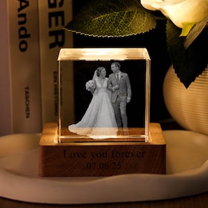 Personalized 3D Crystal Photo, cube Crystal Night Light, Custom Anniversary Gift, 3D Crystal LED Lamp, wedding Gift, Gift for Him or Her