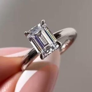 2CT Emerald Cut Moissanite Engagement Ring 14k Solid White Gold Wedding Ring Emerald Cut Solitaire Ring, Bridal Promise Ring, Proposal Ring