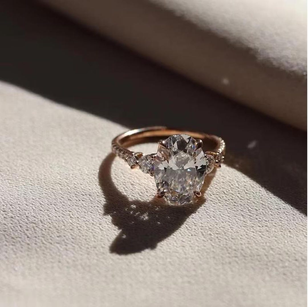 3CT Oval Cut Moissanite Engagement Ring Solid Yellow Gold Anniversary ...