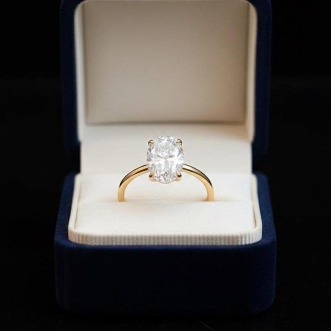 3CT Oval Cut Moissanite Engagement Ring 14k Solid Yellow Gold Wedding ...