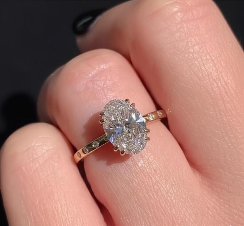 3CT Oval Cut Moissanite Engagement Ring Classic Gold Solitaire Ring ...
