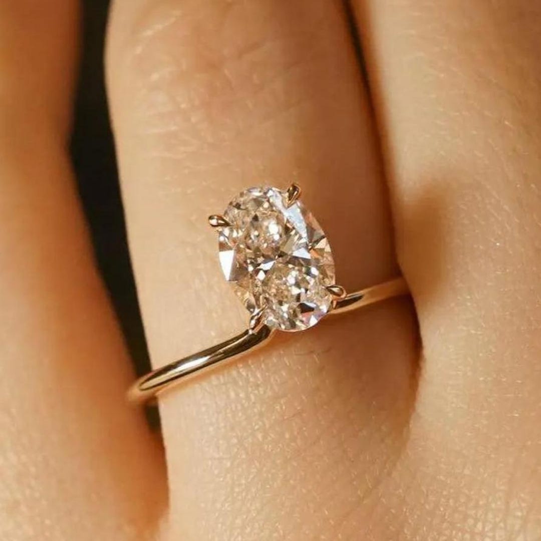 2CT Oval Cut Moissanite Engagement Ring, 14k Solid Gold Bridal Jewelry ...