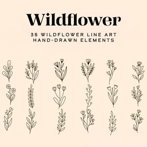 Wildflower Line Art SVG Bundle: Hand-Drawn Floral Clipart (Digital Download